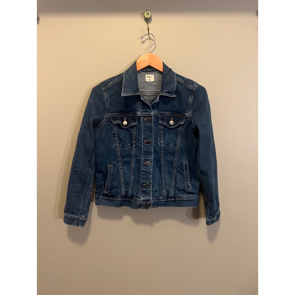 Gap 1969 Womens Denim Jacket Dark Wash Blue Trucker Jean Jacket Medium